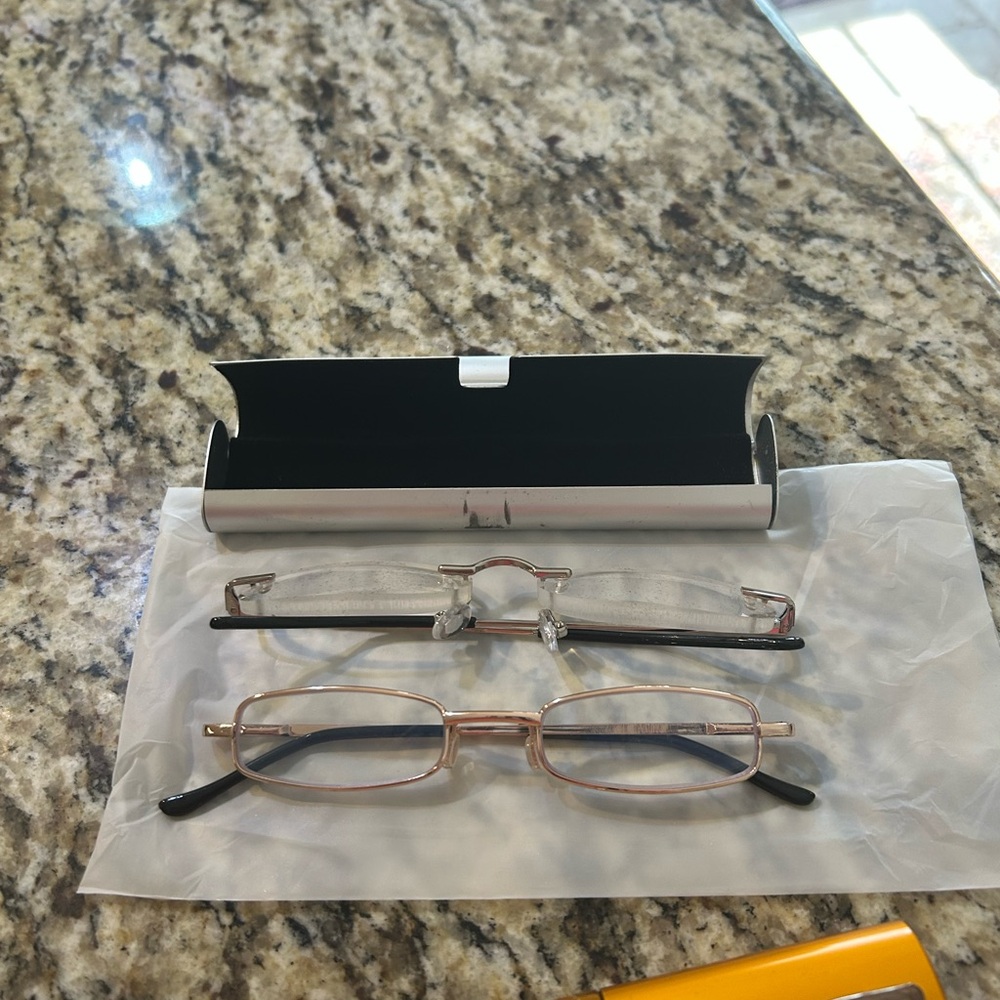 Elegant Silver & Gold Tone Reading Glasses with Case